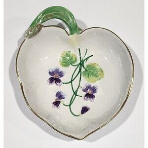 A Mottahedeh Design Trinket Dish Purple Floral Gold Trim Italy